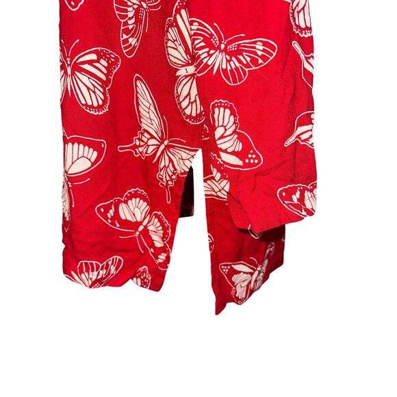 Butterfly Print Tunic Long Sleeve Casual Rayon Blouse Red‎ Bohemian Size XL USA - Picture 4 of 8